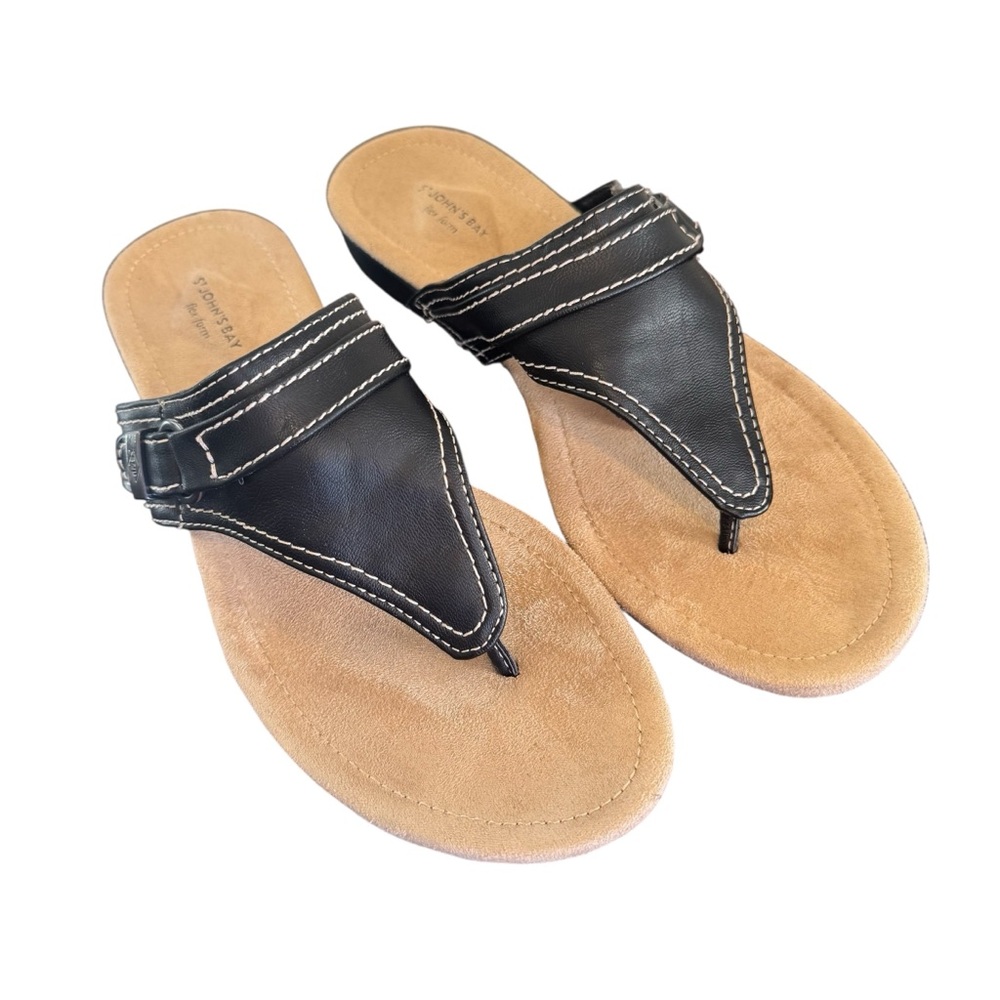 St. John’s Bay, black faux, leather, flip-flop thong sandals size 9